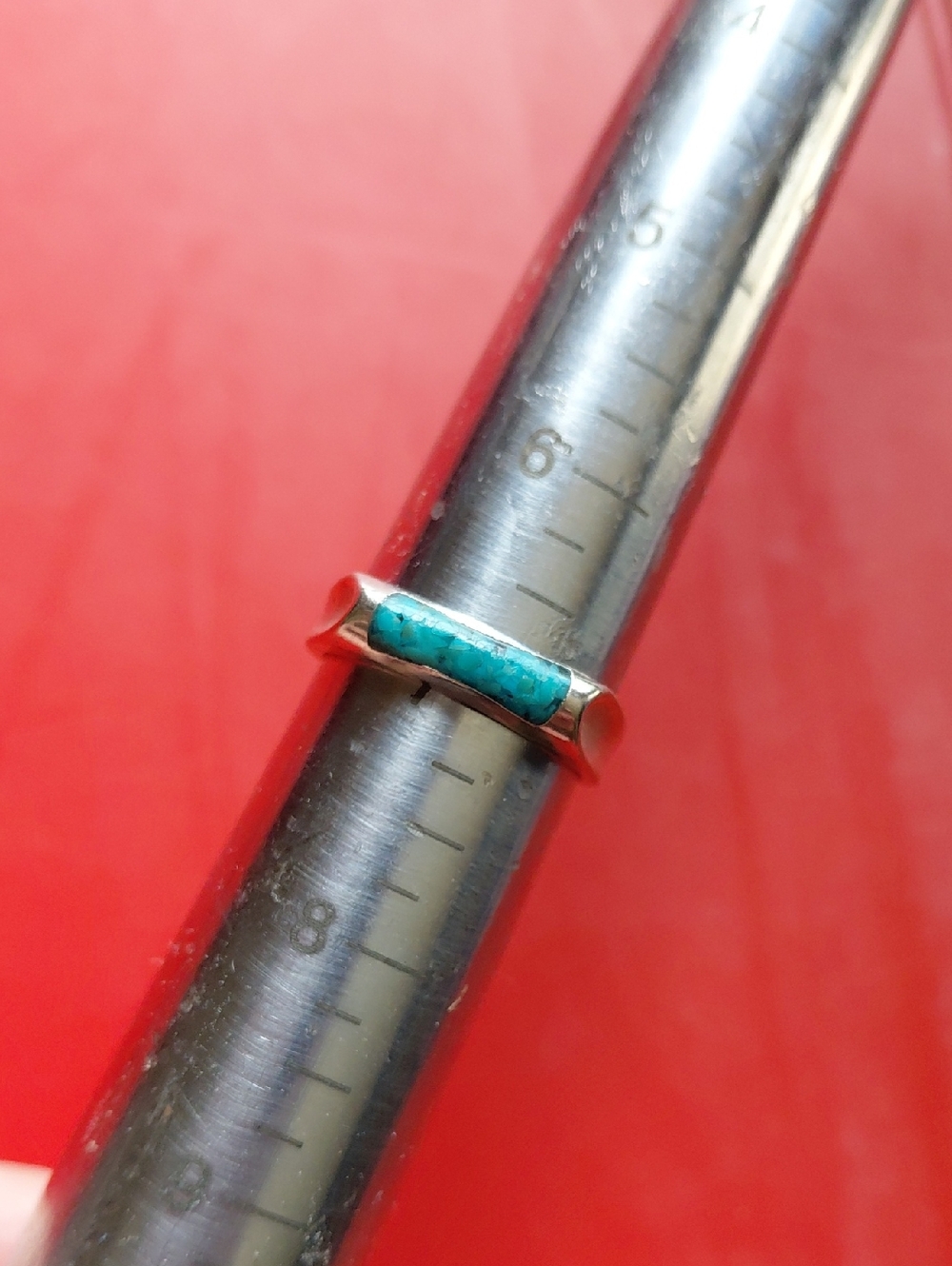 Turquoise Inlay Silver Band Ring - Women's Blue Stone Ring